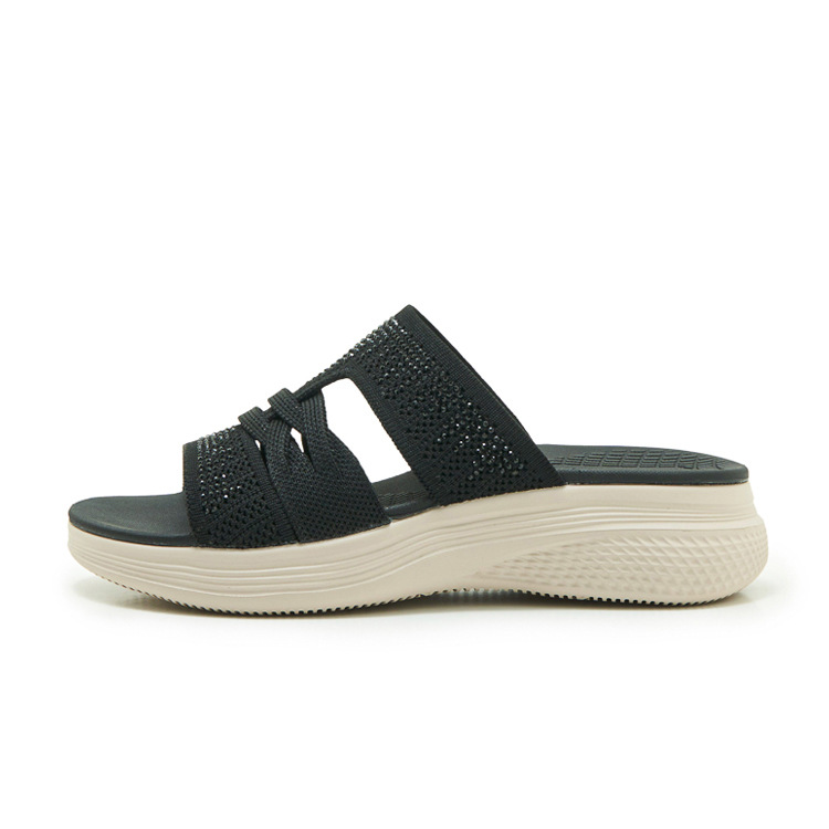 Dép sandal nữ xỏ ngón đế bệt đính đá lấp lánh — màu nâu, màu đen, xanh lam, màu mơ chi tiết 35