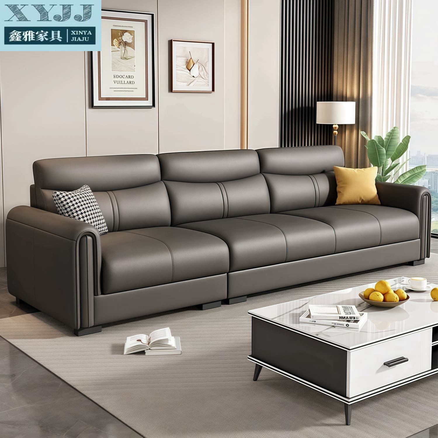 Nordic Cat Scratching Leather Sofa 2025 New Model Small Apartment Straight Chaise Longue Three-Four Seater Genuine Leather Sofa Set