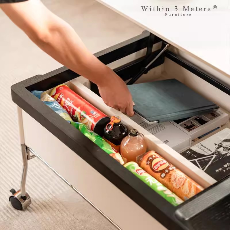 Mesa de centro de tablero de roca de elevación móvil Mesa lateral plegable Sala de estar Multifuncional Estilo antiguo Sofá de madera maciza Gabinete lateral Moderno y simple