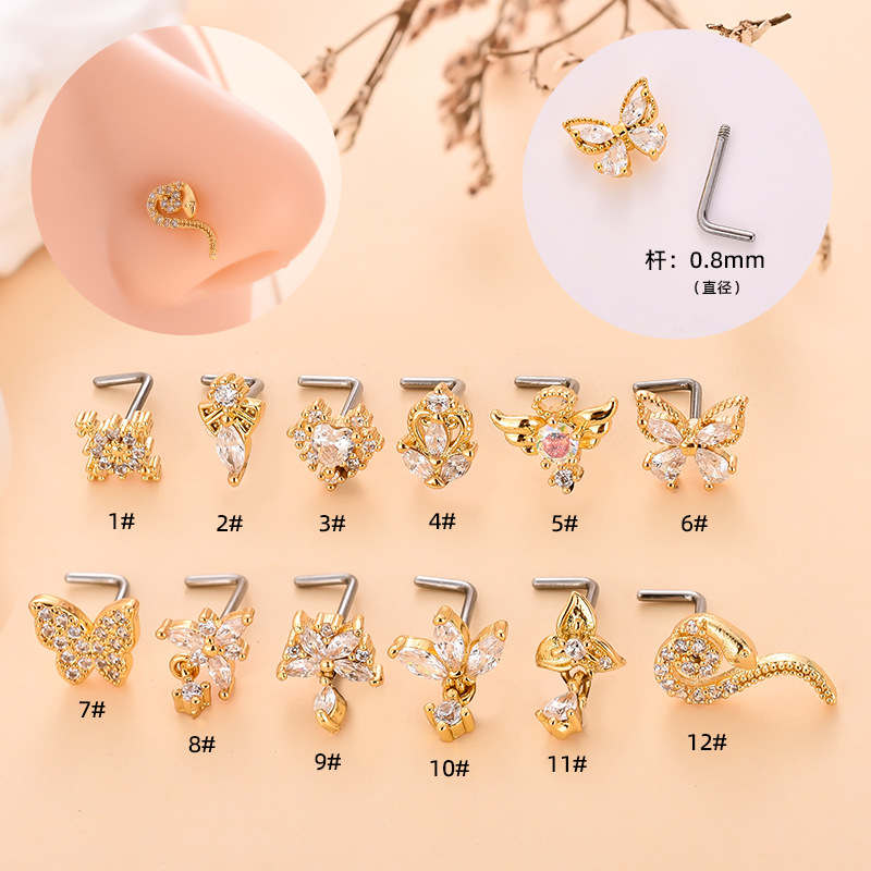 Simple Style Heart Shape Stainless Steel Plating Zircon Nose Studs 1 Piece display picture 1