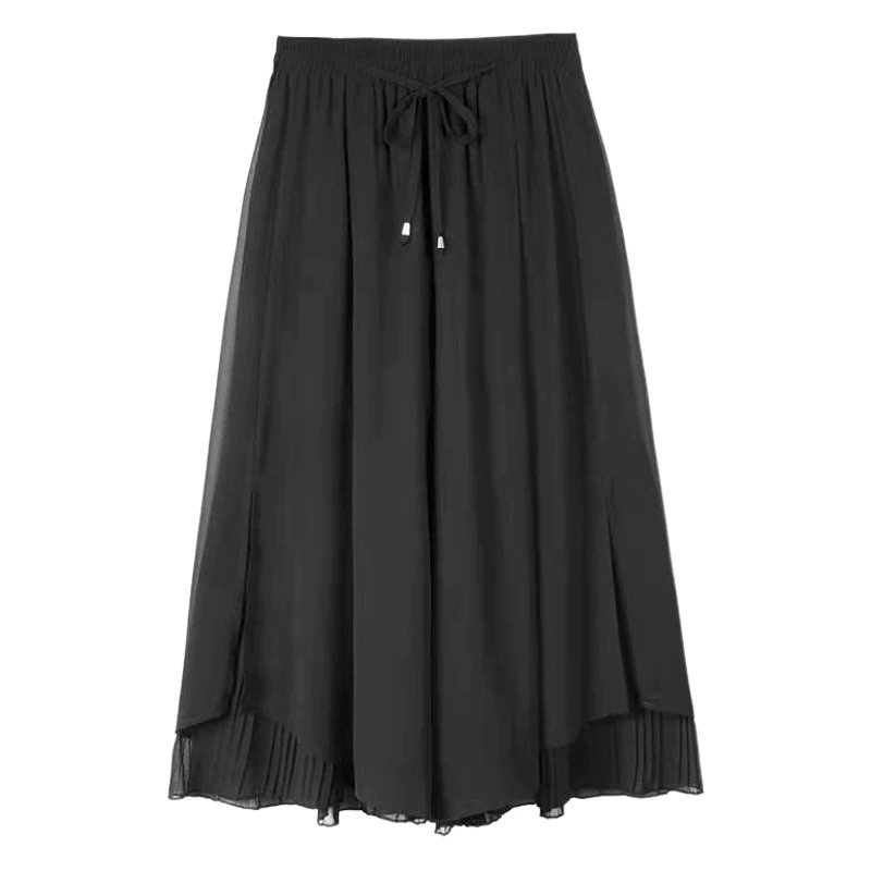 Шифоновые брюки с широкими штанинами, женские летние тонкие брюки с высокой талией и драпировкой, удобные прямые брюки свободного кроя, черные укороченные брюки 8355