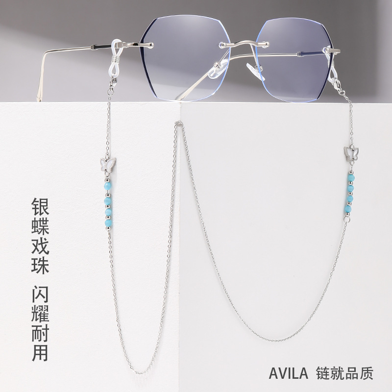 Colgar el cuello de la cadena de gafas de diamante de moda cadena de alta calidad transfronteriza acero baht mantenimiento de color diseño original gafas de sol cadena mujer image 4