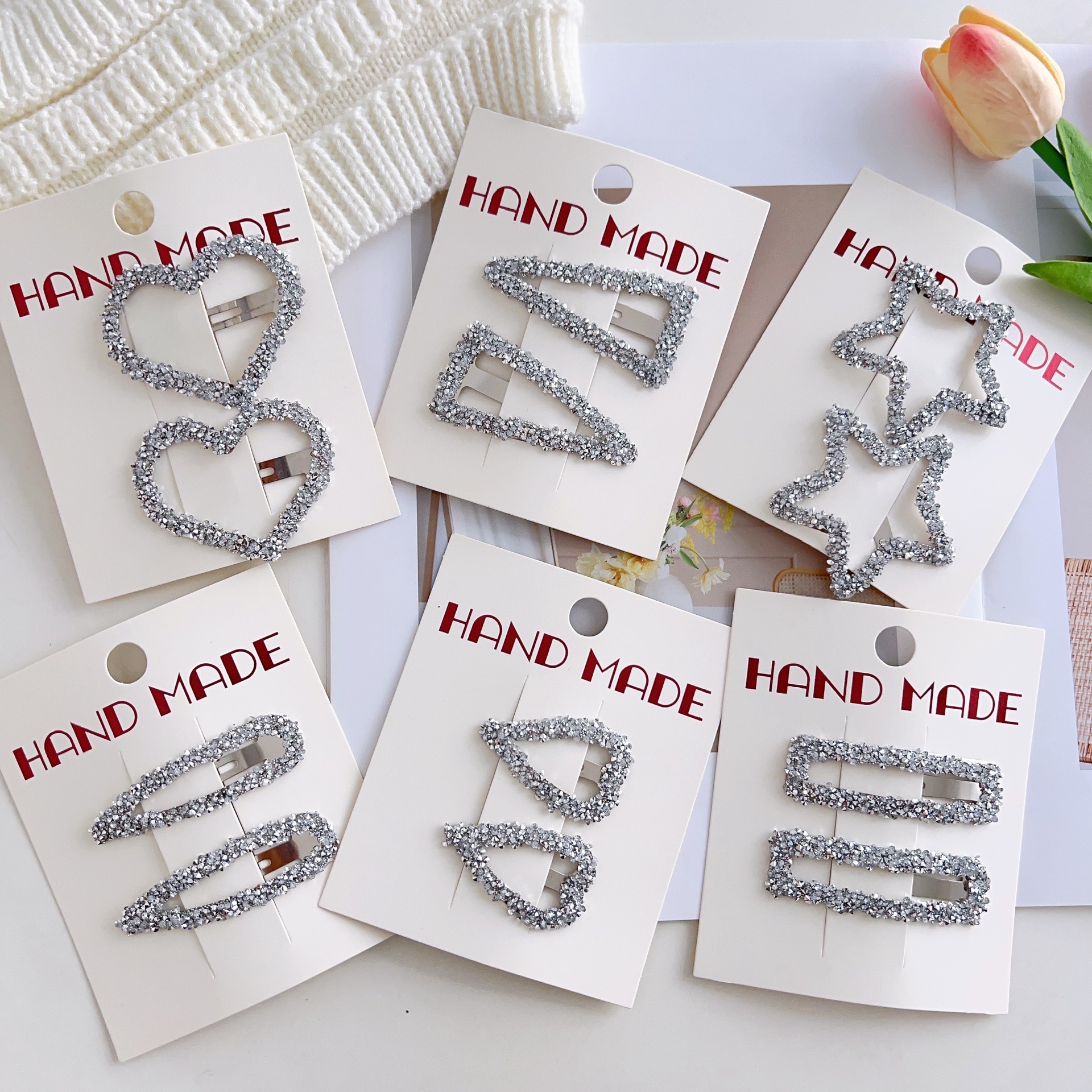 Rhinestone Heart Star Hairpin Forehead Side Bangs Hair Accessory Back of the Head Hollow Geometric Hair Bb Clip Hair Ornament