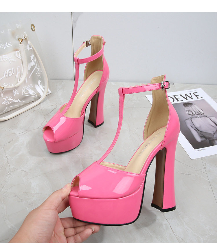 Sandal nữ quai T mũi hở cá, gót dày siêu cao trên 8 cm, phong cách châu Âu – Mỹ, size lớn — Màu trắng, Màu đen, Màu đỏ, Đỏ đào chi tiết 36