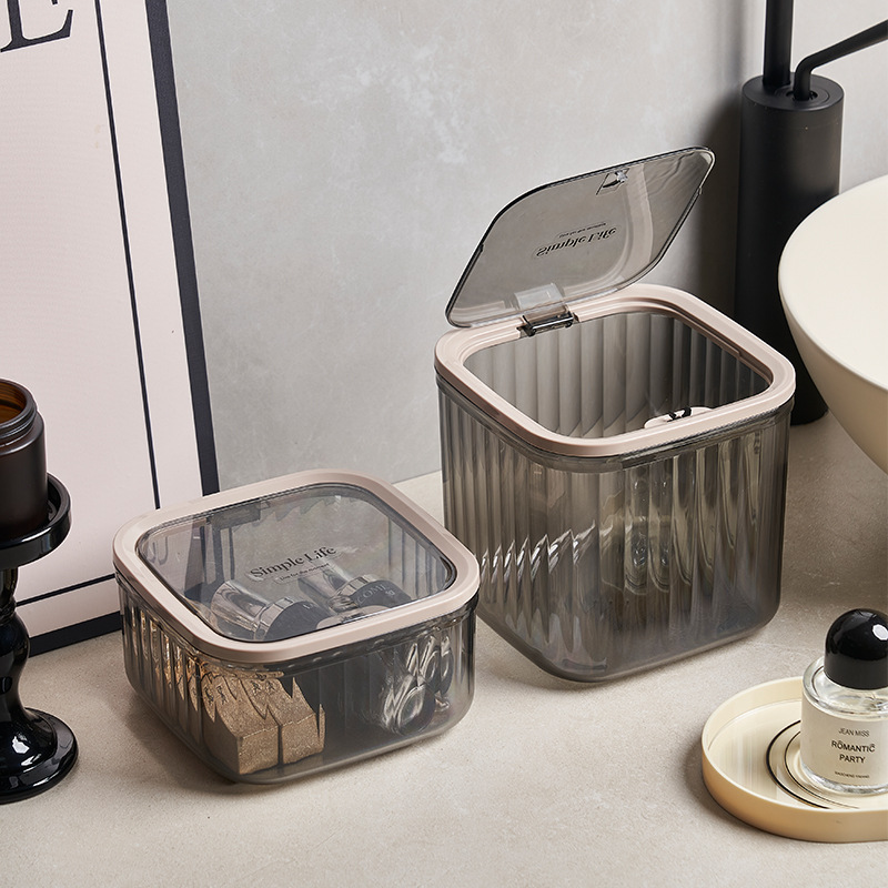 Basurero de escritorio plástico transparente basurero de cocina doméstica con cubierta ins viento de alto valor de presión de escritorio creativo