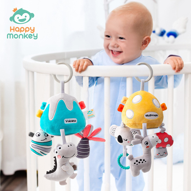Happy monkey baby cartoon música campana caja de música bebé calmante vibración campana tornos juguetes colgantes