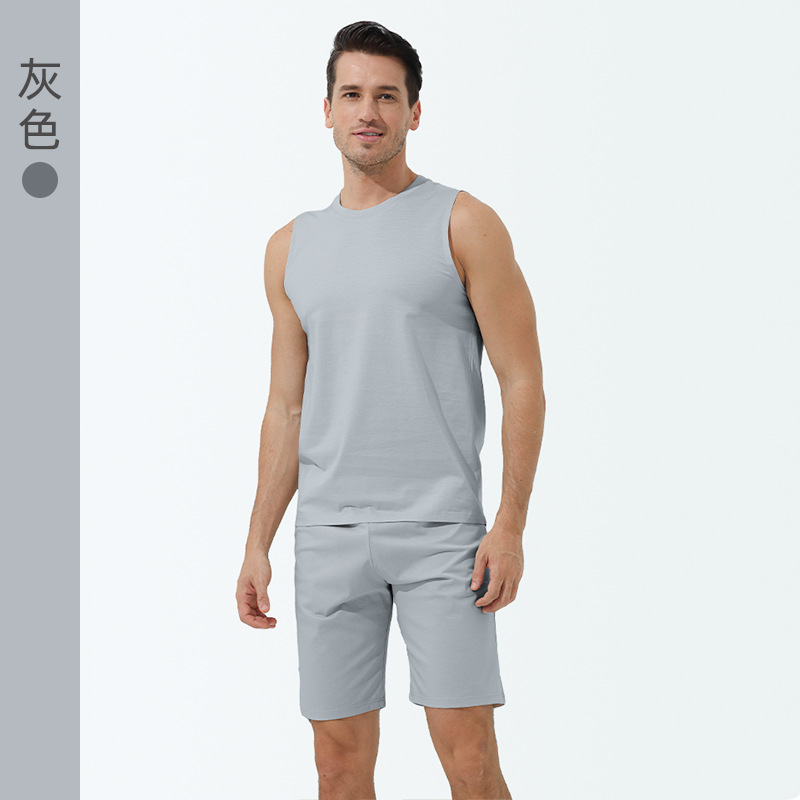 Traje de verano de algodón mercerizado de lujo ligero para hombre, pijamas de ocio de fitness fino fresco, servicio a domicilio