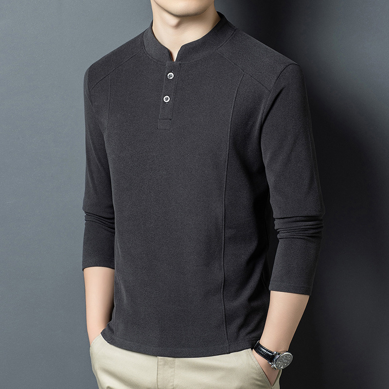 Winter New Long-Sleeved T-Shirt Men's Stand-Up Collar Double-Sided Velvet Bottoming Shirt Slim Business Casual Warm Sweatshirt for Men