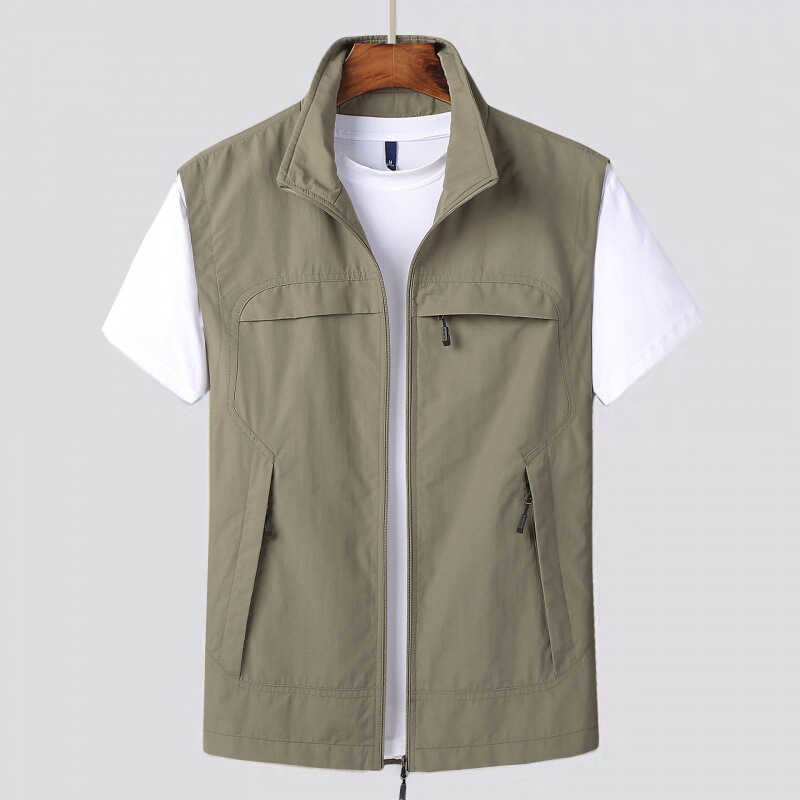 Spring and Autumn Middle-Aged Men's Casual Vest Quick-Drying Breathable Fishing Vest Multi-Pocket Waistoutwear Jacket Cross-Border