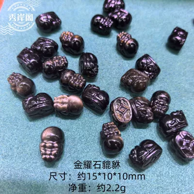Zərgərlik ara hissələri beads, lion and pixiu - golden-shining-stone-pixiu