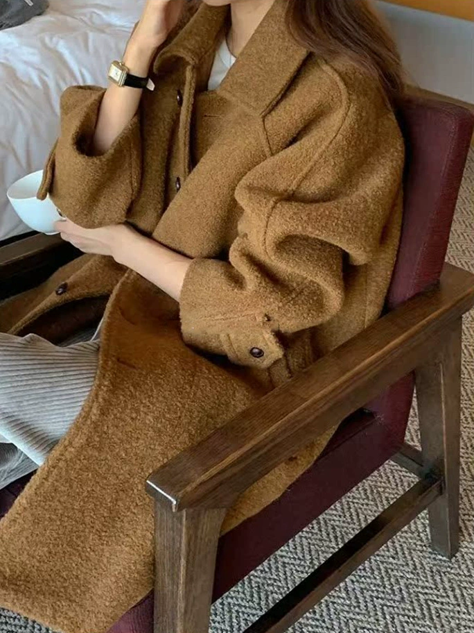 Brand retro long-sleeve, woolen coat, oversize