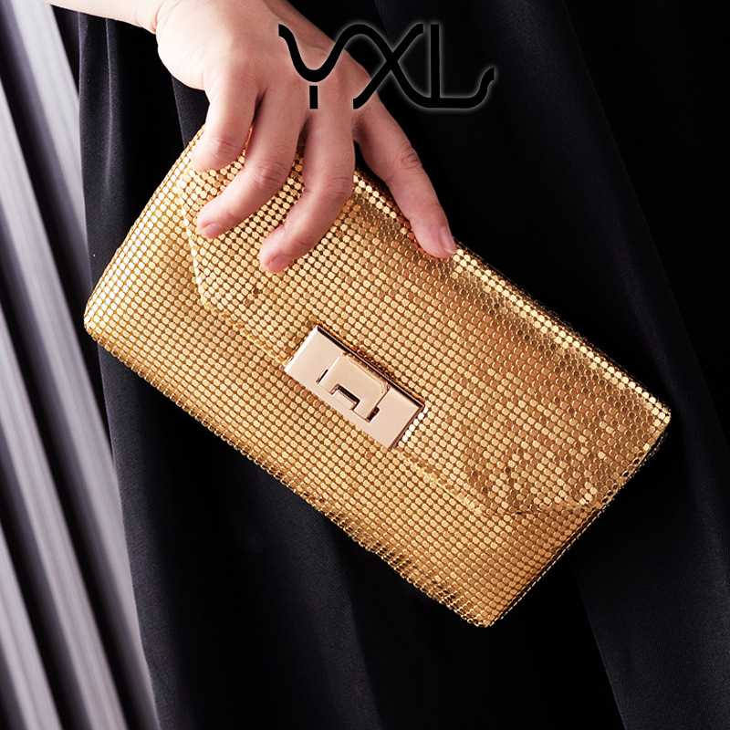 Bolsas de aluminio transfronterizas europeas y estadounidenses bolsas de cena de oro y plata bolsas de fiesta de moda bolsas de mano simple fábrica directa