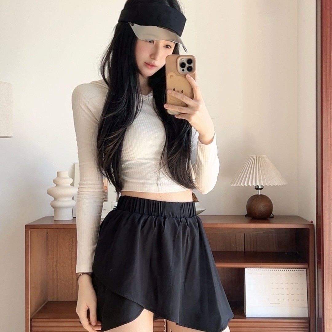 Alo Tennis Skirt Women's High-Waisted Outdoor Anti-Glare Quick-Drying Pleated Skirt Yoga Short Skirt Golf Skirt High Elastic and Breathable