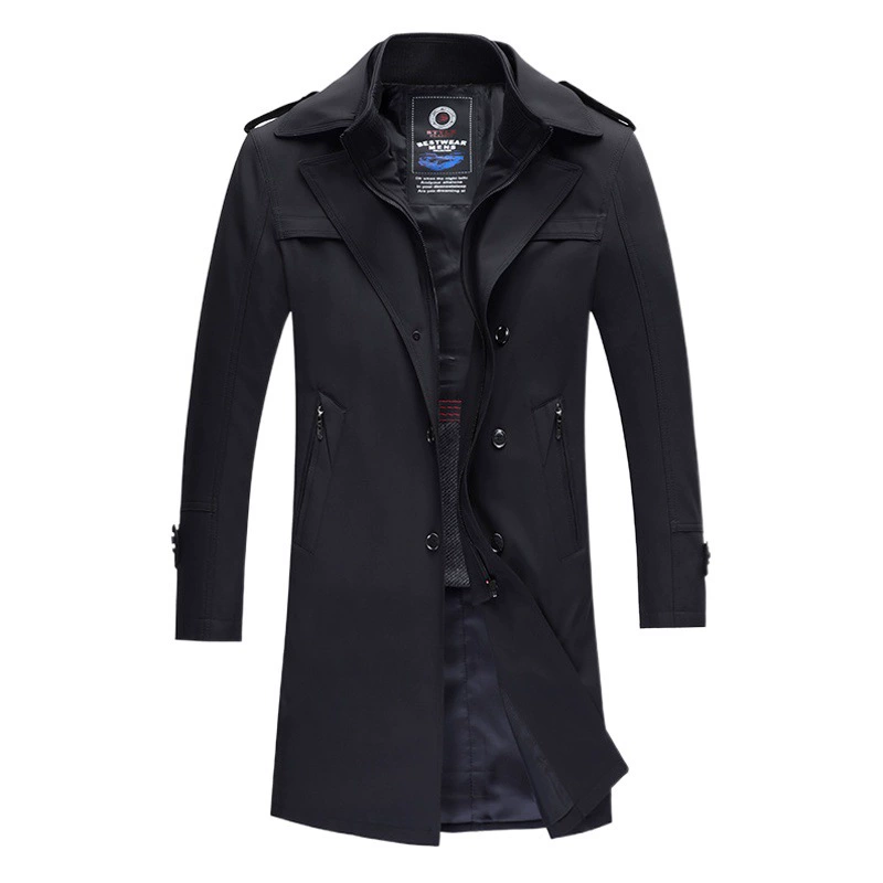 Ветровка мужская 2023 новая мужская длинная двубортная стальная шерстяная вкладышка толстая деловая повседневная ветровка куртка