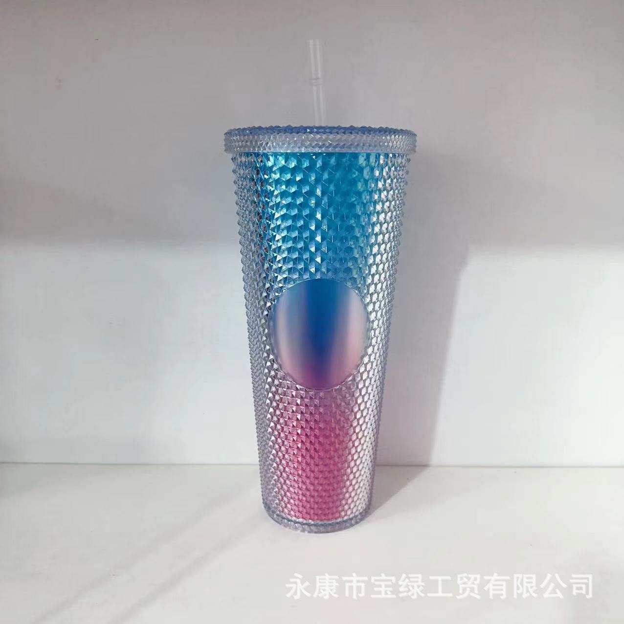 Taza de Plástico de Doble Capa 710ml, con Sorbete, Diseño Diamante/Durian, Transfronteriza