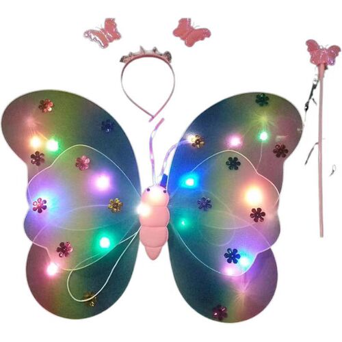 Luminous Butterfly Wings Little Girl Back Decor Children's Luminous Toy Wonderful Fairy Wand Flower Fairy Four-Piece Set