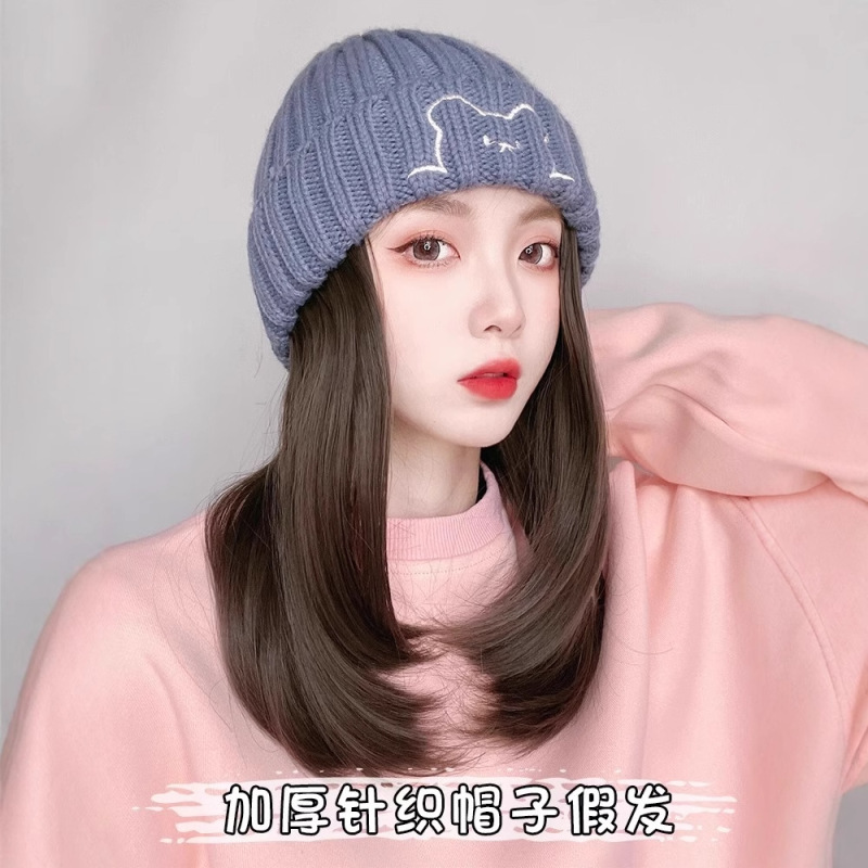 Hat Wig One-piece Fashion Women's Autumn and Winter All-match Knitted Hat New Style Net Celebrous Natural Clavicle Wig Hat Hat Wig One-piece Fashion Women's Autumn and Winter All-match Knitted Hat New Style Net Celebrous Natural Clavicle Wig Hat