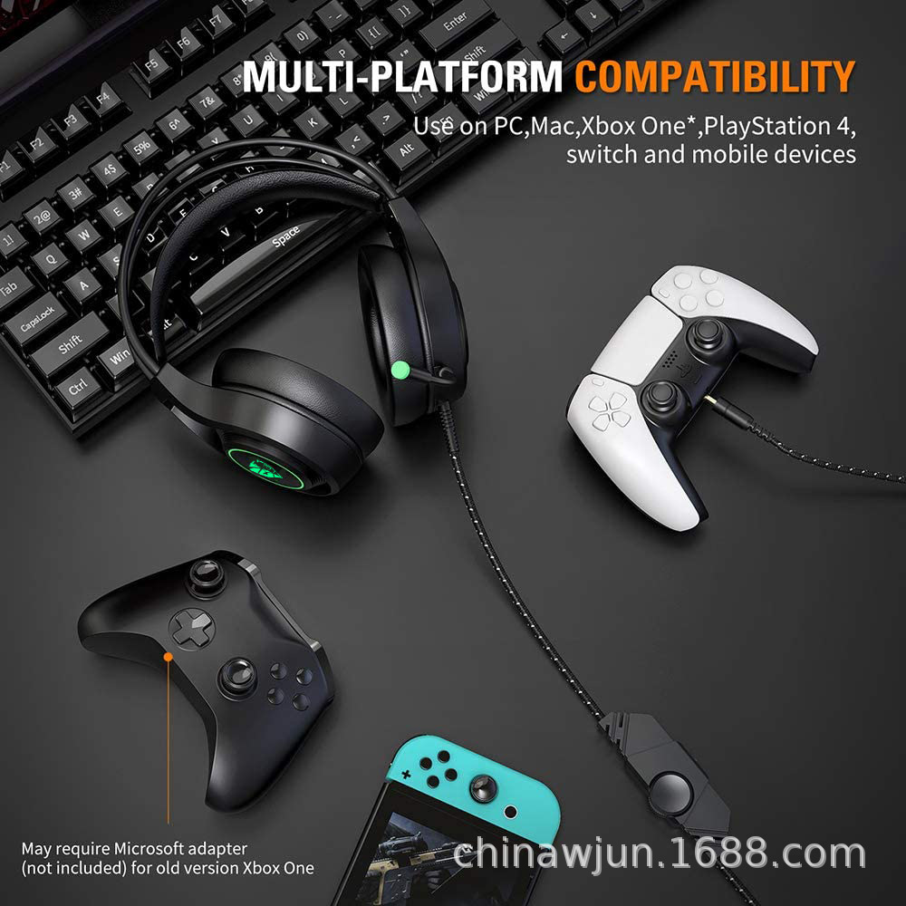 Auriculares transfronterizos con cable auriculares e-sports juego de auriculares pollo comiendo con micrófono portátil a juego de colores fríos