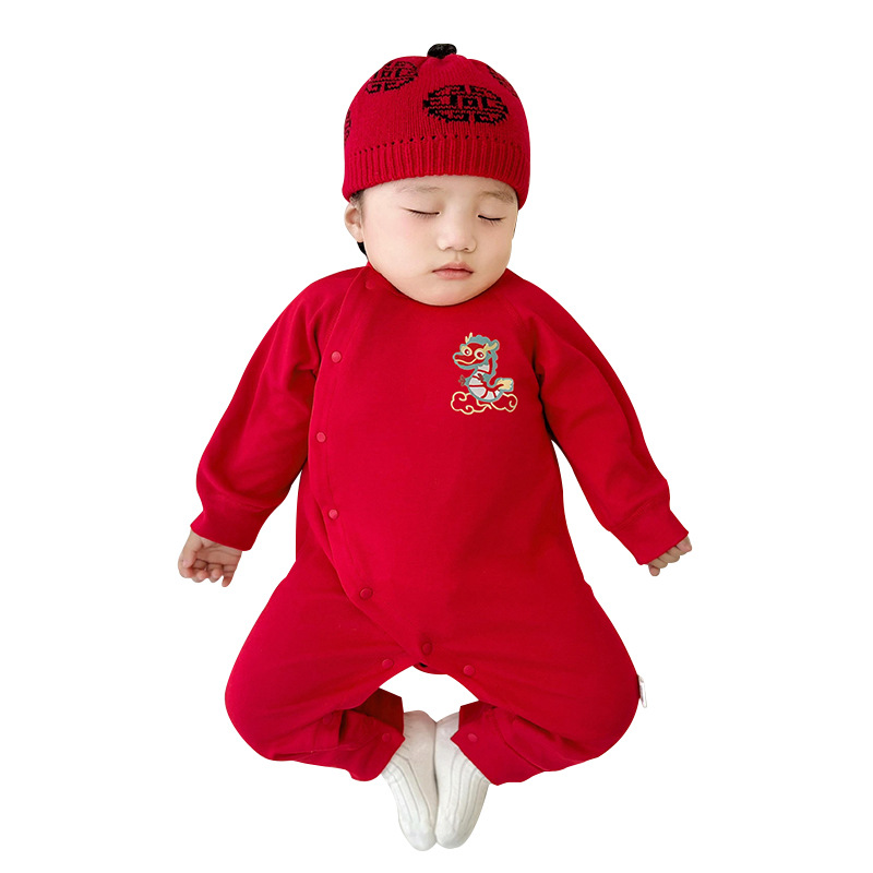 (2개) 점프 수트면 전체  잠옷 가을과 겨울 바닥 새해  옷 붉은 축제 100 일