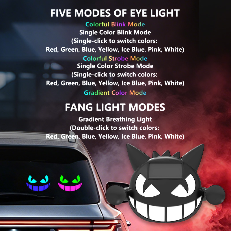 Cross-border car decorative light Halloween solar-powered wireless evil demon eye LED warning ambient light dynamic