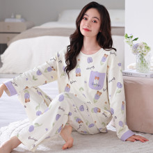 睡衣女生秋季纯棉套头高中5xl特大码春秋款圆领可外穿长裤家居服