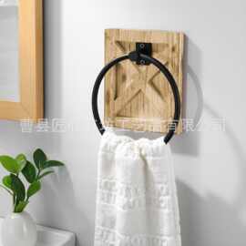跨境铁木结合纸巾架家用洗手间浴室壁挂式毛巾洗脸巾置物架纸巾架
