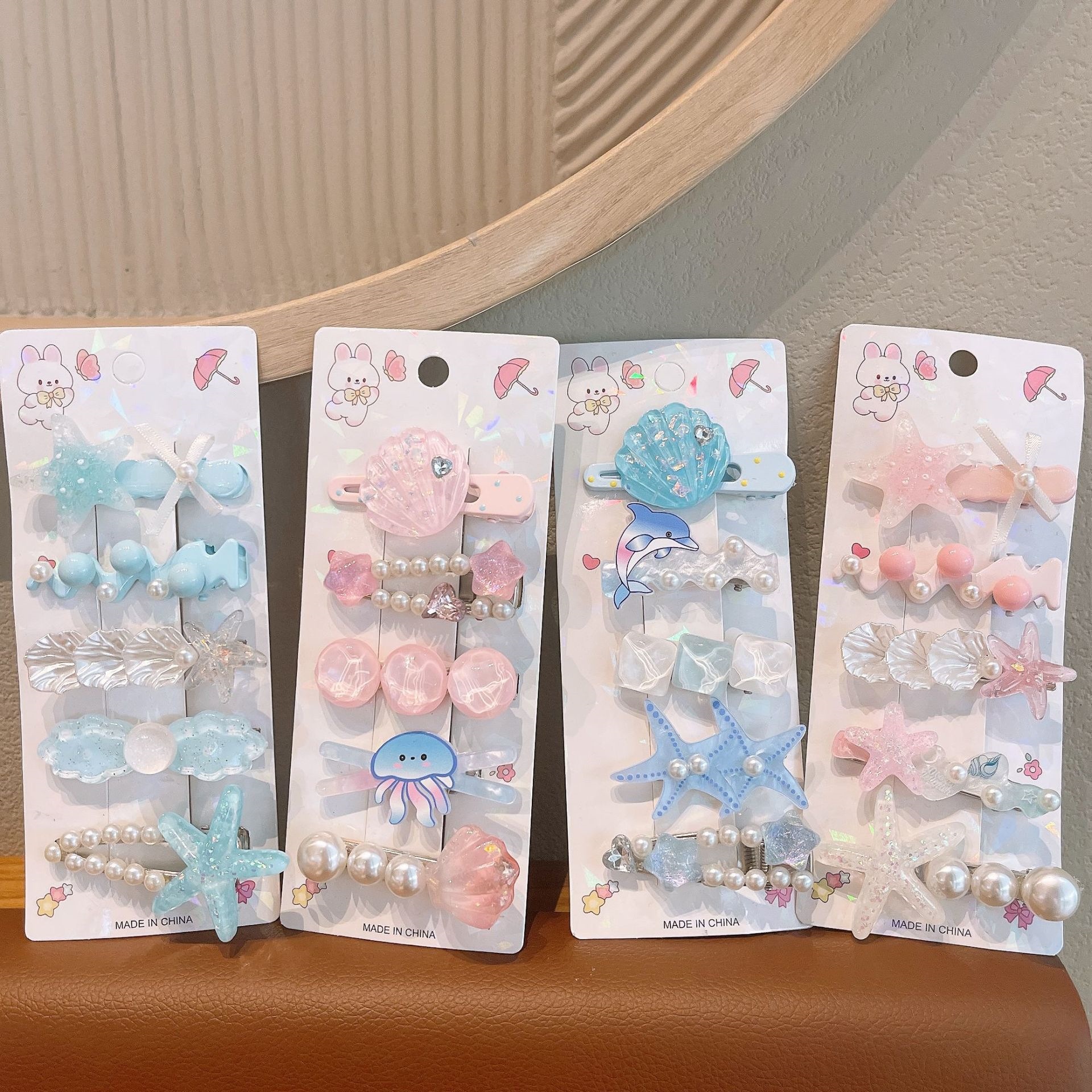 Niños de verano estrellas de mar conchas de mar lindas pinzas de cabello pinzas de boca de pato pinzas de cabello perlas pinzas de cabello niños al por mayor