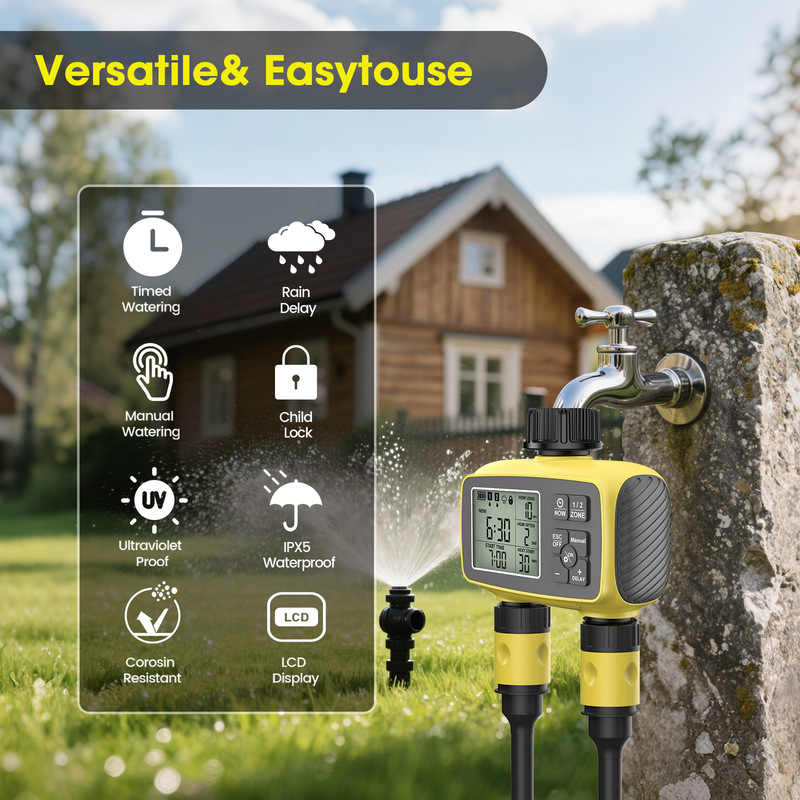 Cross-Border Smart Irrigation Timer Dual Outlet Water Valve Outdoor Garden Courtyard Smart Automatic Watering Controller
