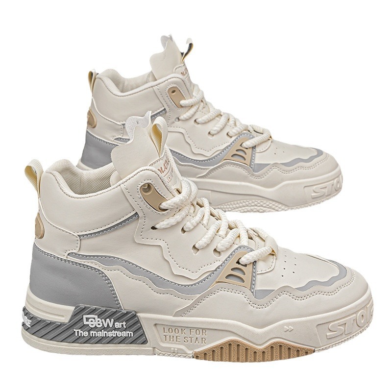 Retro-Sneaker für Herren mit hohem Schaft – Pastellfarbene Plateauschuhe mit dicker Sohle, schlichter Streetwear-Stil für Herbst und Winter_voghion.com