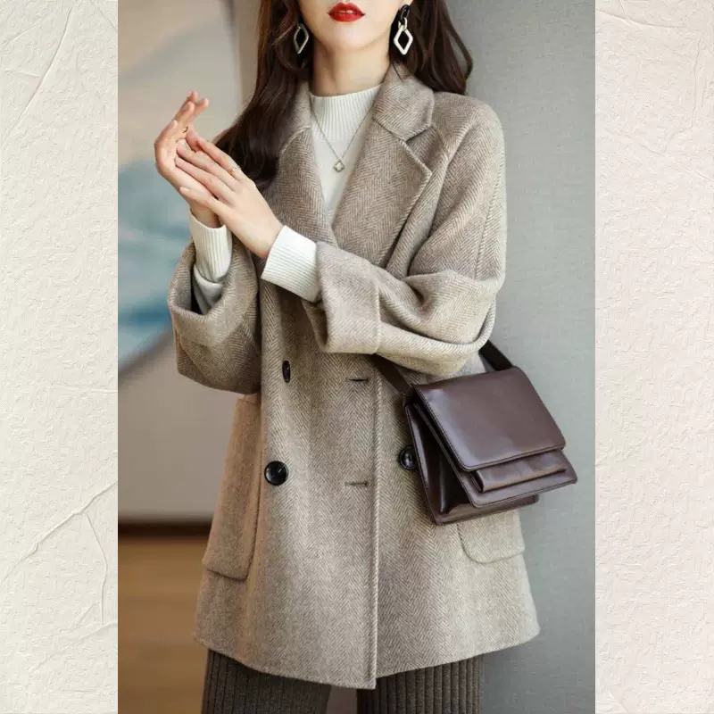 抖音秋冬新款时尚韩版宽松显瘦休闲百搭洋气高端毛呢外套女潮中长