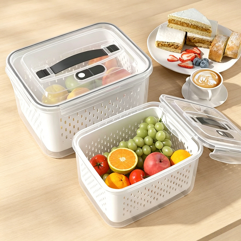 Refrigerador cesto de drenaje caja de preservación rectangular refrigerado sellado de grado de alimentos con cubierta caja de almacenamiento portátil al por mayor