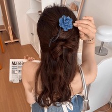 蓝色牛仔花高级感横夹甜酷头饰扭扭夹皮筋女妞妞夹子扣子