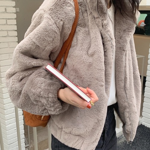 Fluffy women's autumn anti-aging zipper half-neck simple style winter coat with thermal long sleeve hoodie women