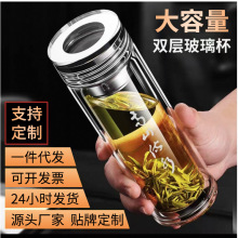 双层玻璃杯商务杯批发带盖高硼硅玻璃水杯茶水分茶水分离商务馈赠