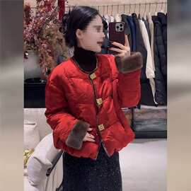 新品 轻奢新中式国风红色棉服外套女2025新款冬季感唐装棉袄