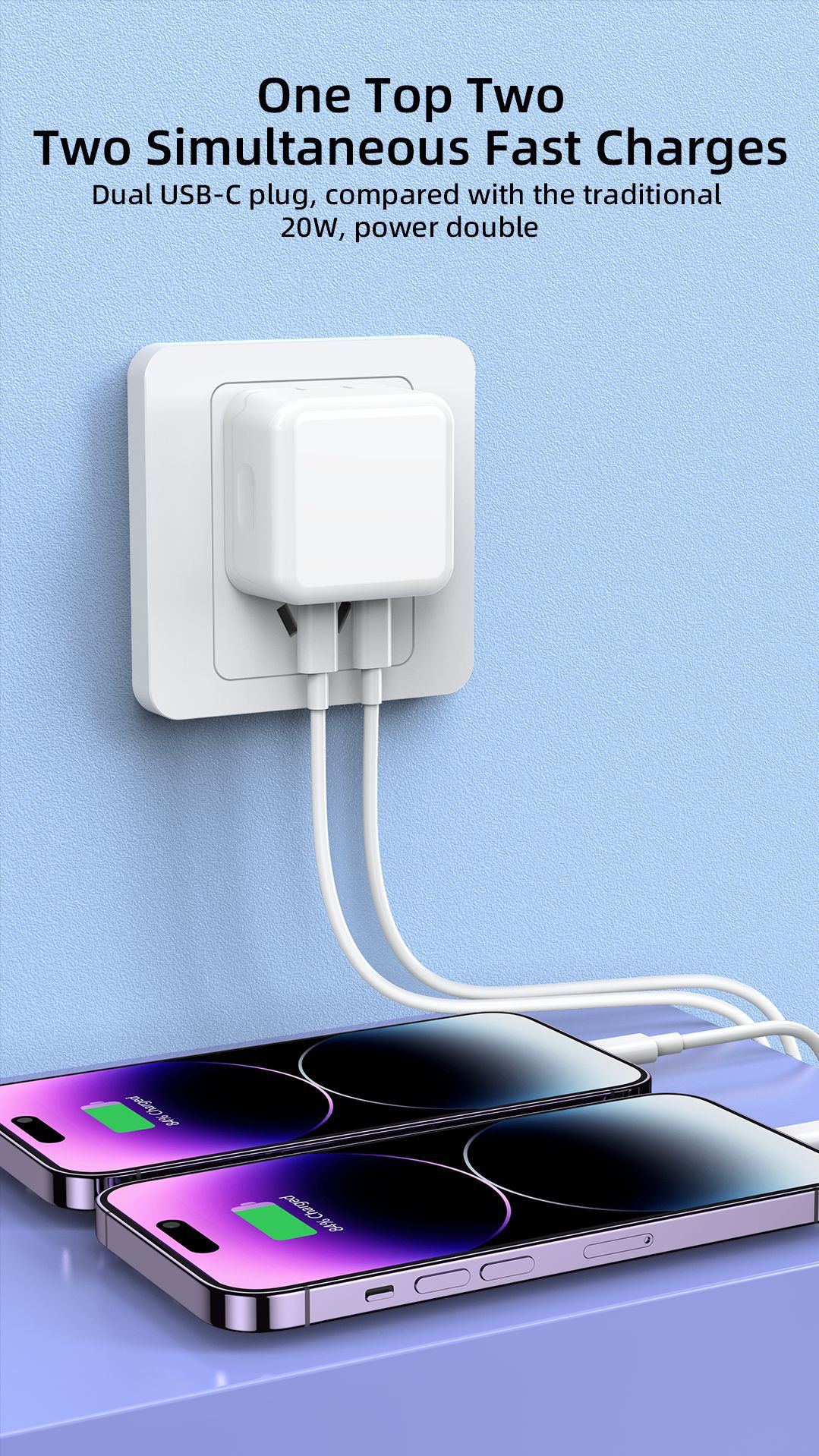 Suitable for Apple iPhone 14 Pro Max mobile phone charger with PD40W European and American standard dual C-port fast_voghion.com