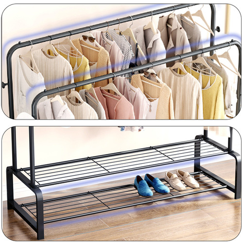 Double-pole clothes drying rack floor-standing vertical storage clothes drying rack bedroom clothes hanger simple cool clothes rack Korean clothes hanger