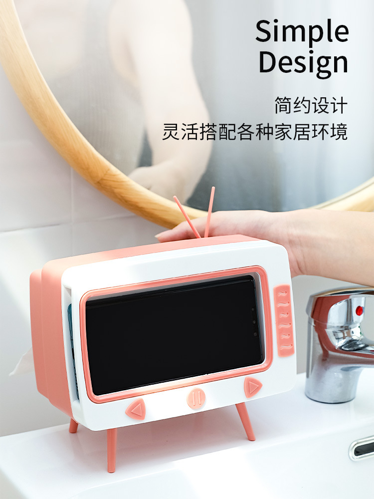 Caja de pañuelos de TV de doble propósito al por mayor cocina sala de estar caja de pañuelos de escritorio soporte de teléfono móvil caja de almacenamiento de plástico