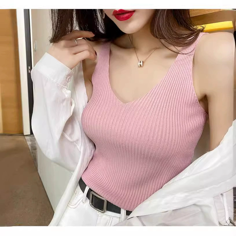 Модная женская майка 2025, летняя новая стильная модель с V-образным вырезом на спине, внутренний слой трикотажный, безрукавка, топ-жилет.