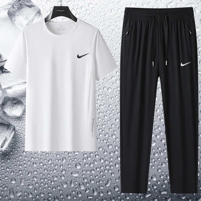 Summer Trendy Breathable Sportswear Men's Suit Thin Cool Ice Silk Two-Piece Set Men's Large Size Loose Quick-Drying Clothing Summer Trendy Breathable Sportswear Men's Suit Thin Cool Ice Silk Two-Piece Set Men's Large Size Loose Quick-Drying Clothing