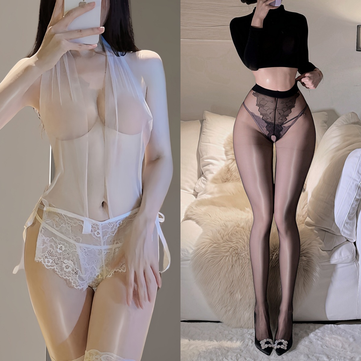 흰색 + 나비 팬티 스타킹