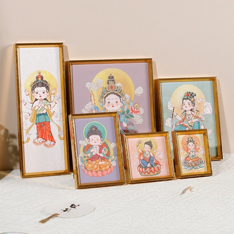 Aluminum alloy Buddha statue display stand with gold foil Guanyin, Guan Gong, and Buddha images for desktop worship, home Buddhist hall statue frame Aluminum alloy Buddha statue display stand with gold foil Guanyin, Guan Gong, and Buddha images for desktop worship, home Buddhist hall statue frame