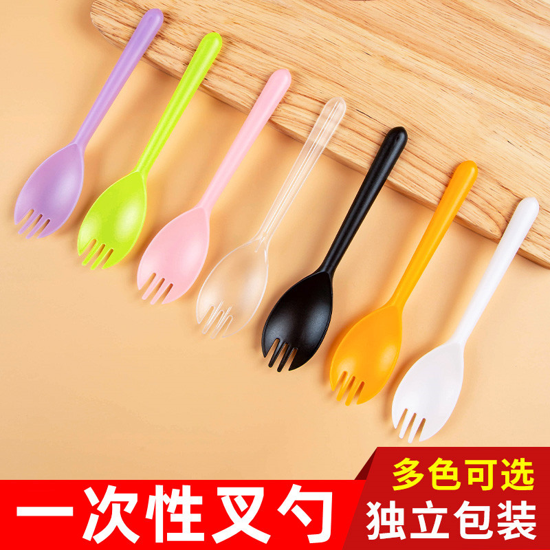 Disposable spoon fork spoon long handle spoon dessert fruit cake salad ice cream plastic takeaway tableware free shipping