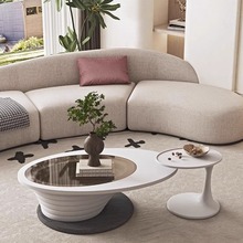 椭圆形玻璃茶几家用小户型客厅现代创意高级感奶油风2024新款茶桌