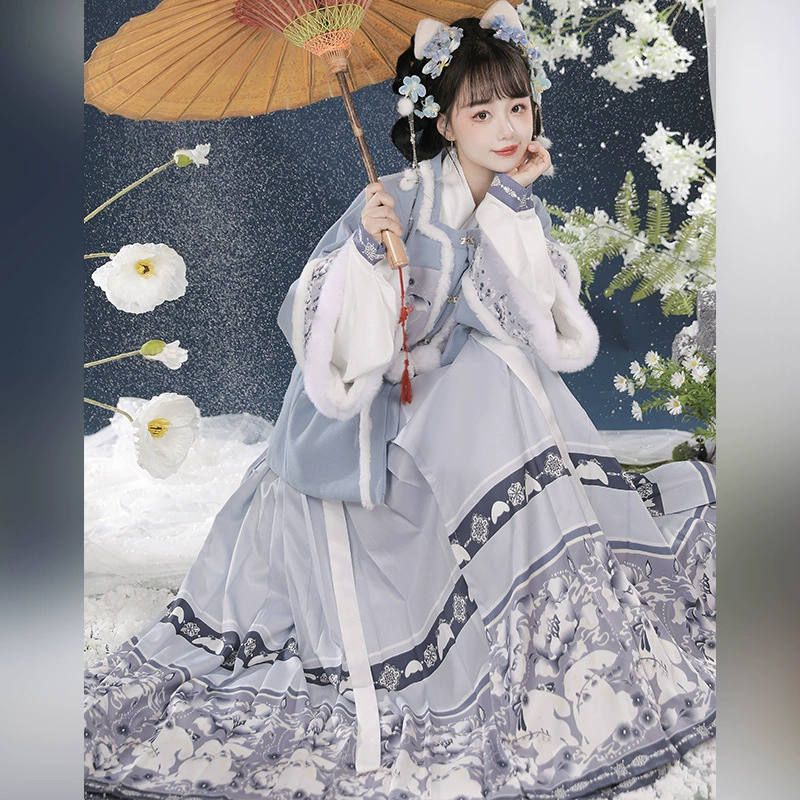 Оригинальный [Xueyu Rabbit] Ming Hanfu женский воротник с полурукавом юбка с конским лицом