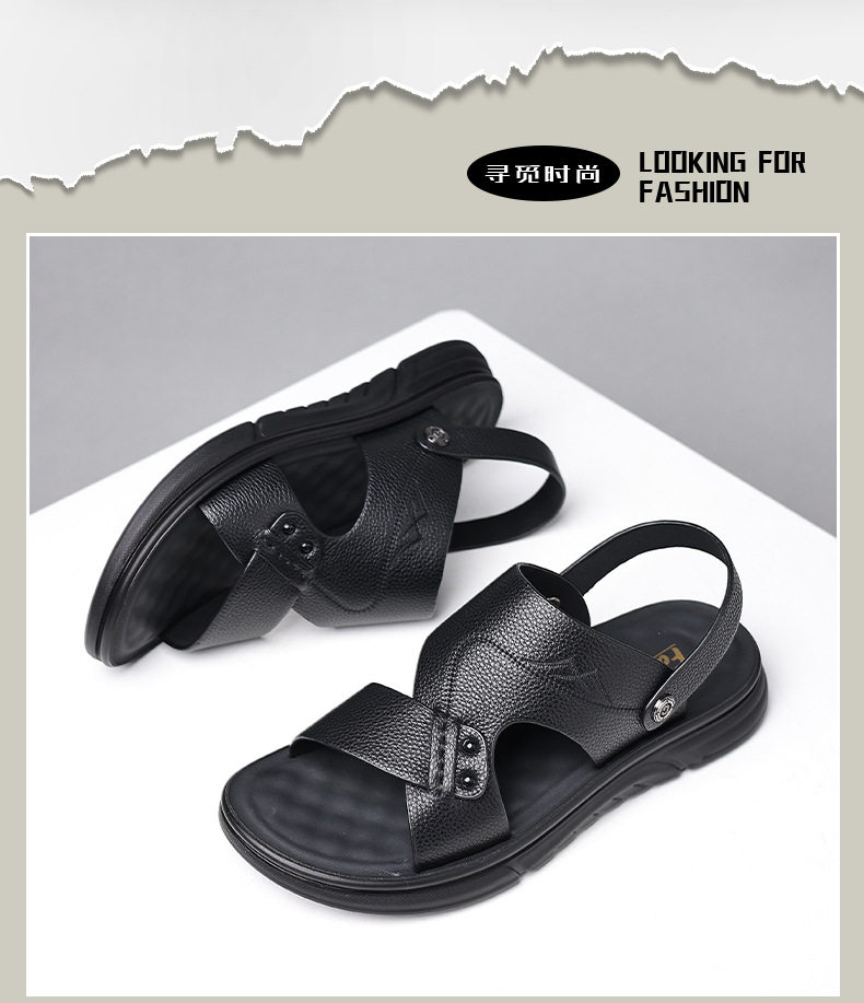 Dép sandal nam da bò thật hở ngón, quai ngang thoáng khí đi biển và dạo phố — 51226 Màu nâu, 51226 Màu đen chi tiết 3