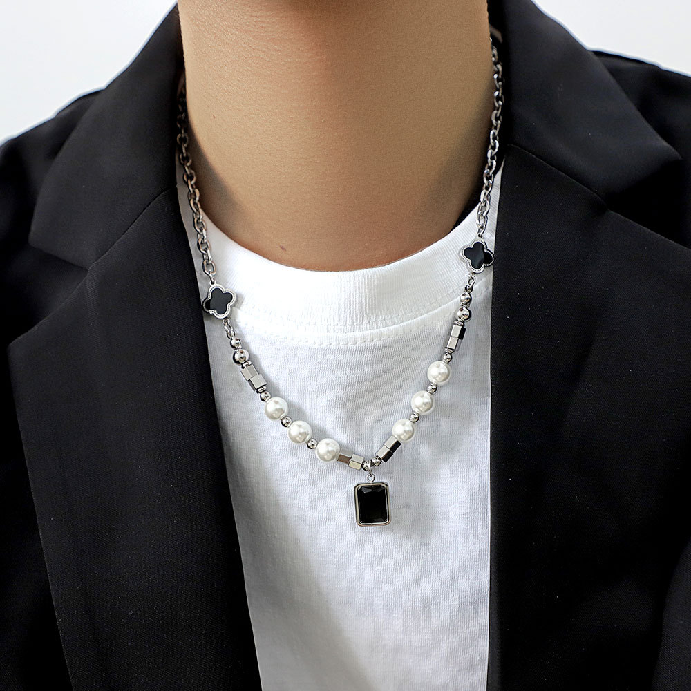 Punk Gothic Herren Perlenkette Edelstahl Halskette Für Männer_voghion.com