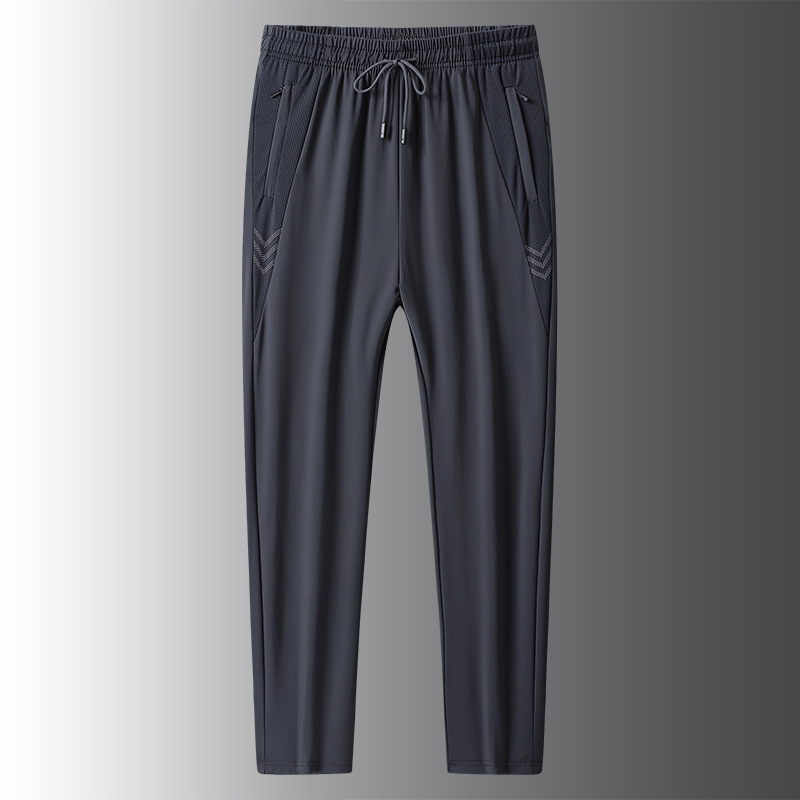 Ice silk summer thin breathable quick drying sports casual for men's oversized loose elastic air-conditioned pants_voghion.com