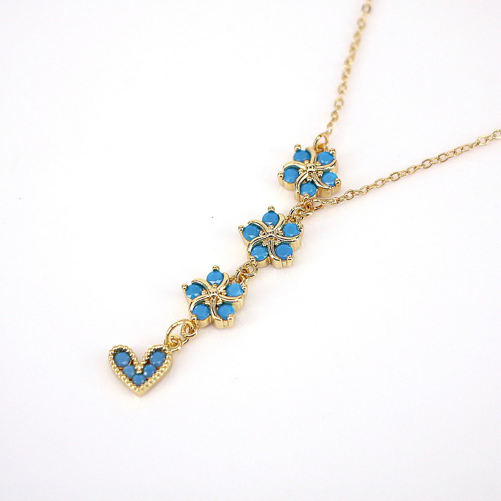 fashion flower peach heart copper inlaid color zircon pendant necklace