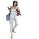 White Denim Strap Pants Women's Summer Thin 2024 New High Waist Design Sense Loose Small Wide Leg Pants